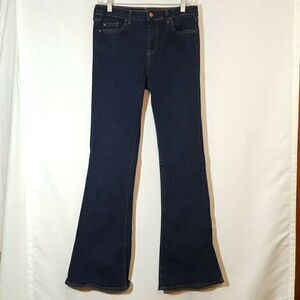 TopShop Moto Tally Jeans Sz 6 Blue Dark Wash Flare Cuff